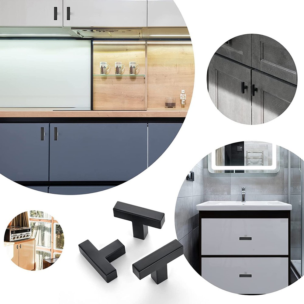 Square Modern Cabinet Handles Pulls Kitchen Drawer Stainless Steel Matte Black