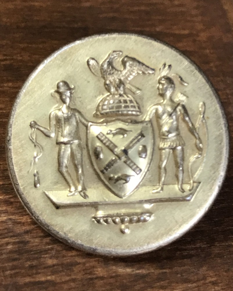 Vintage 1860s Waterbury Button Co Brass Uniform Button City Seal CT