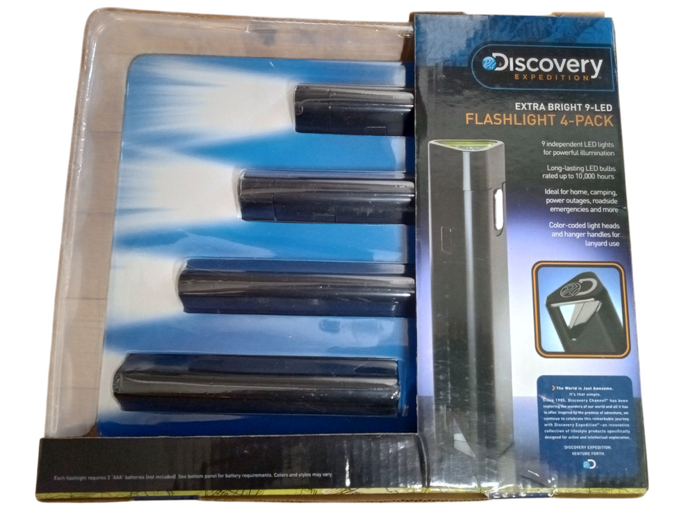 Discovery Expedition Extra Bright 9-LED Flashlight 4-Pack Batteries Included