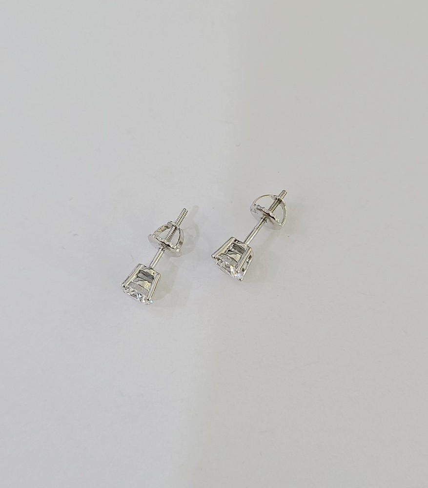 Solid 10k White gold Round Earring Diamond screw-back Lab Created Women Men Stud