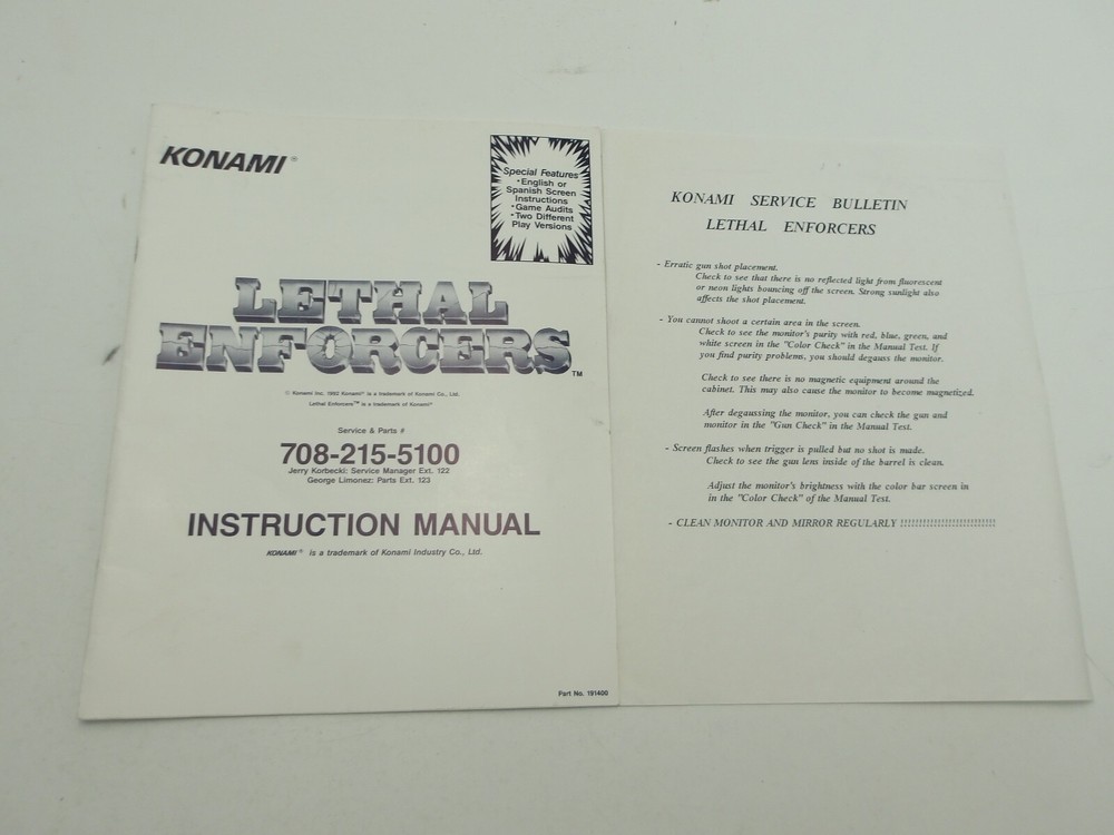 Konami : Lethal Enforcers  - Instruction Manual & Schematic
