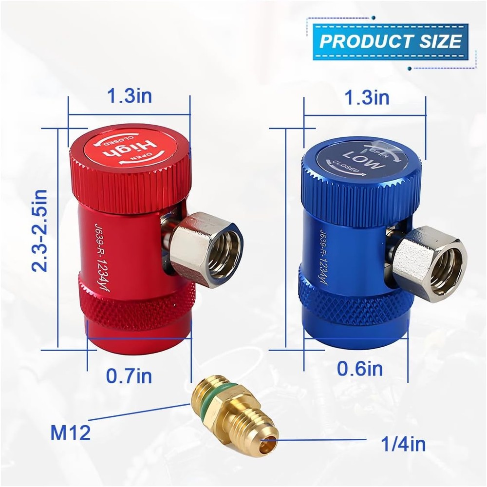 R1234yf A/C Refrigerant Quick Coupler Adapter Set, Adjustable High & Low Pressur