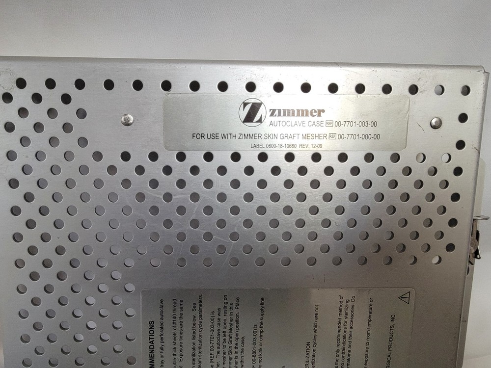 Zimmer Skin Graft Mesher Sterilization Case (Empty)