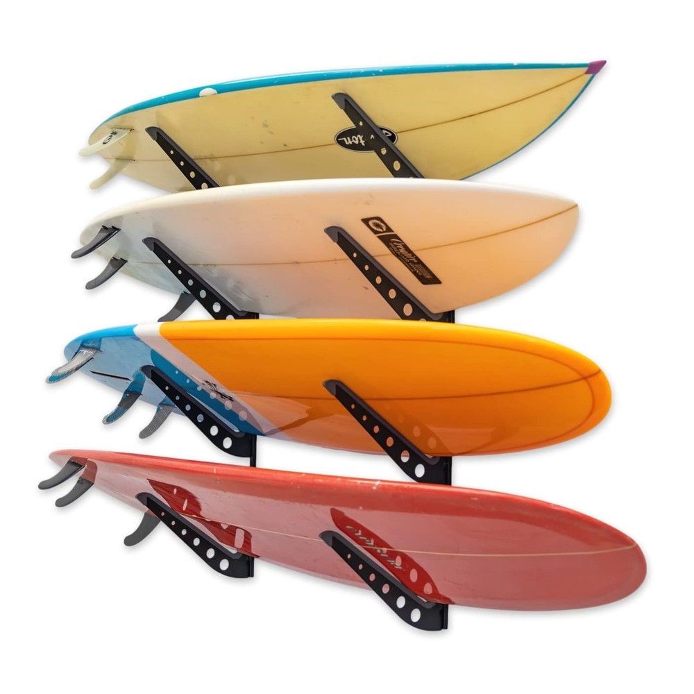Adjustable Surfboard Storage Rack, 4 Board Wall Mount Display, Black