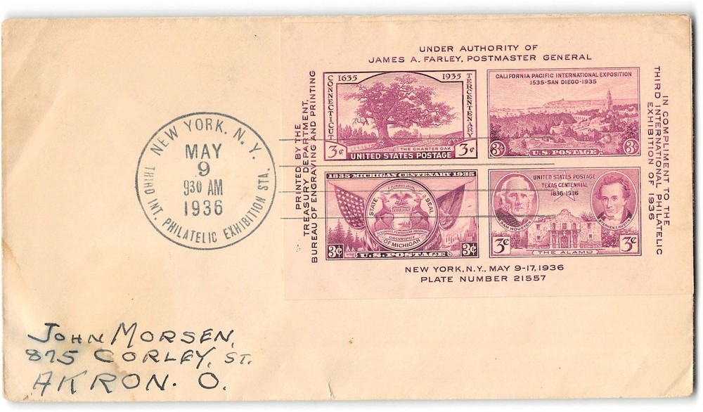 US #778 FDC, Souvenir Sheet, 1936