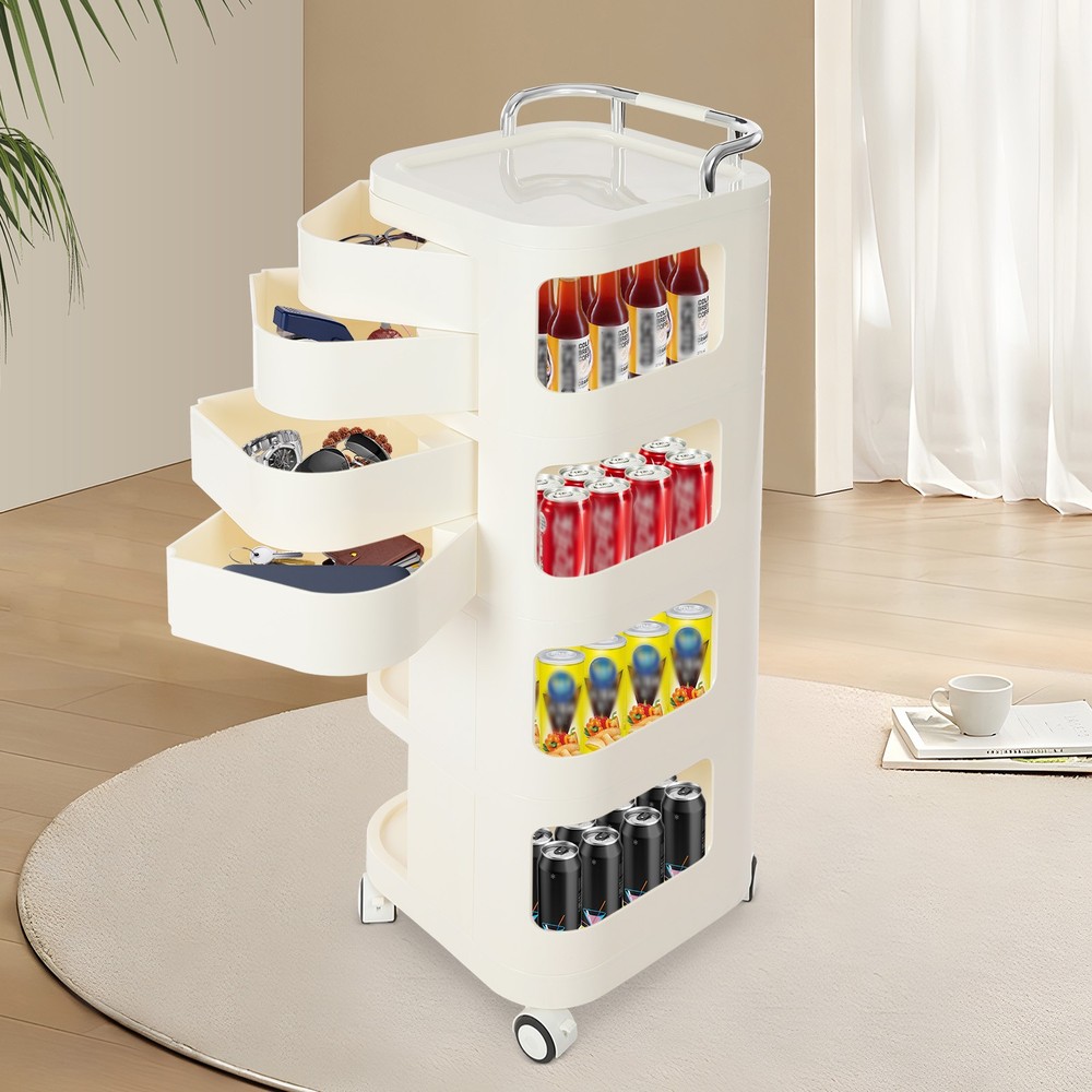 Storage Cart Rotating Basket Rack Snack Book Holder 4 Layer Rack for Living Room