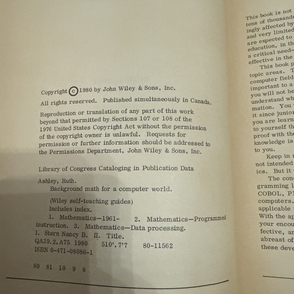 Background Math for a Computer World 2nd Edition Paperback Ruth Ashley