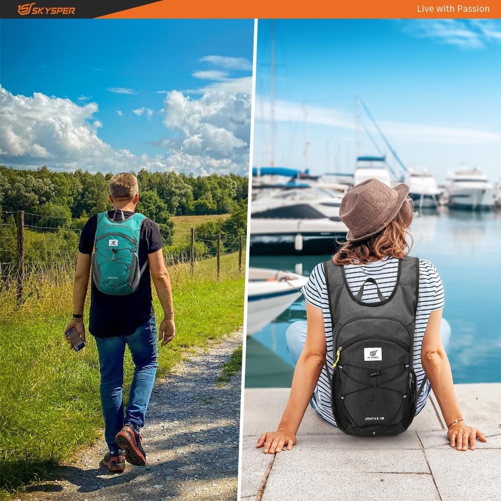 SKYSPER 15L Foldable Hiking Backpack Lightweight Packable Daypack w/ Strap, Cyan