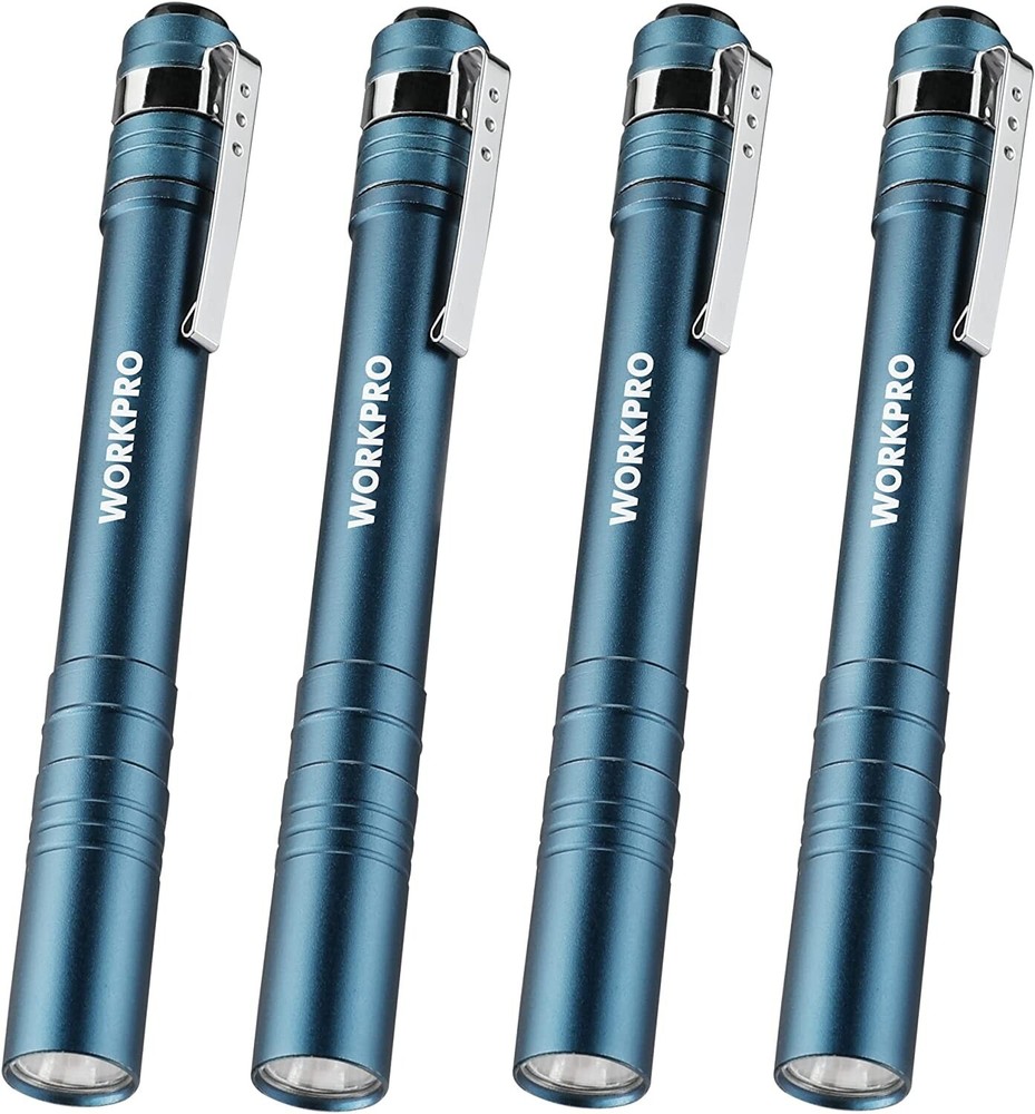 WORKPRO LED Pen Light 4-Pack Aluminum Pocket Light Pen Flashlight 8AAA Batteries