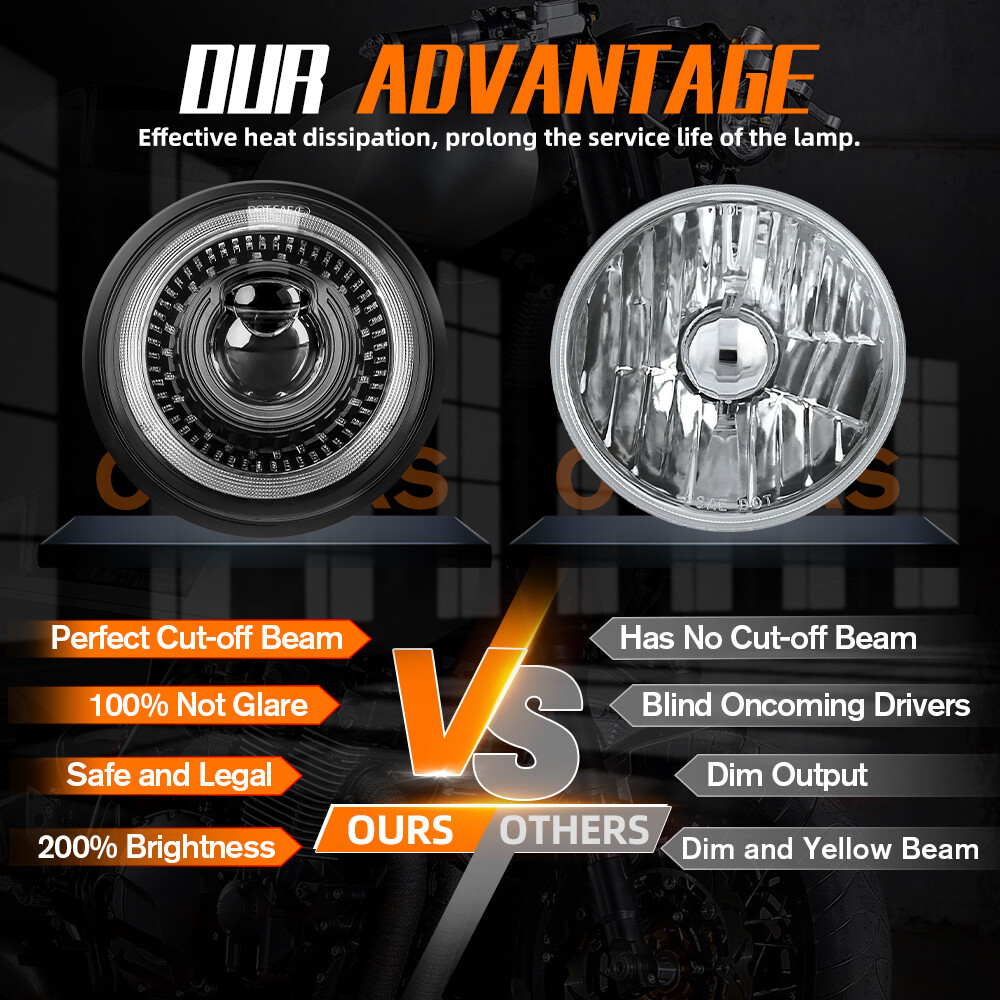 4Pcs For Ford Mustang 1969 5.75" LED Headlights Hi/Lo Beam Start Light Projector