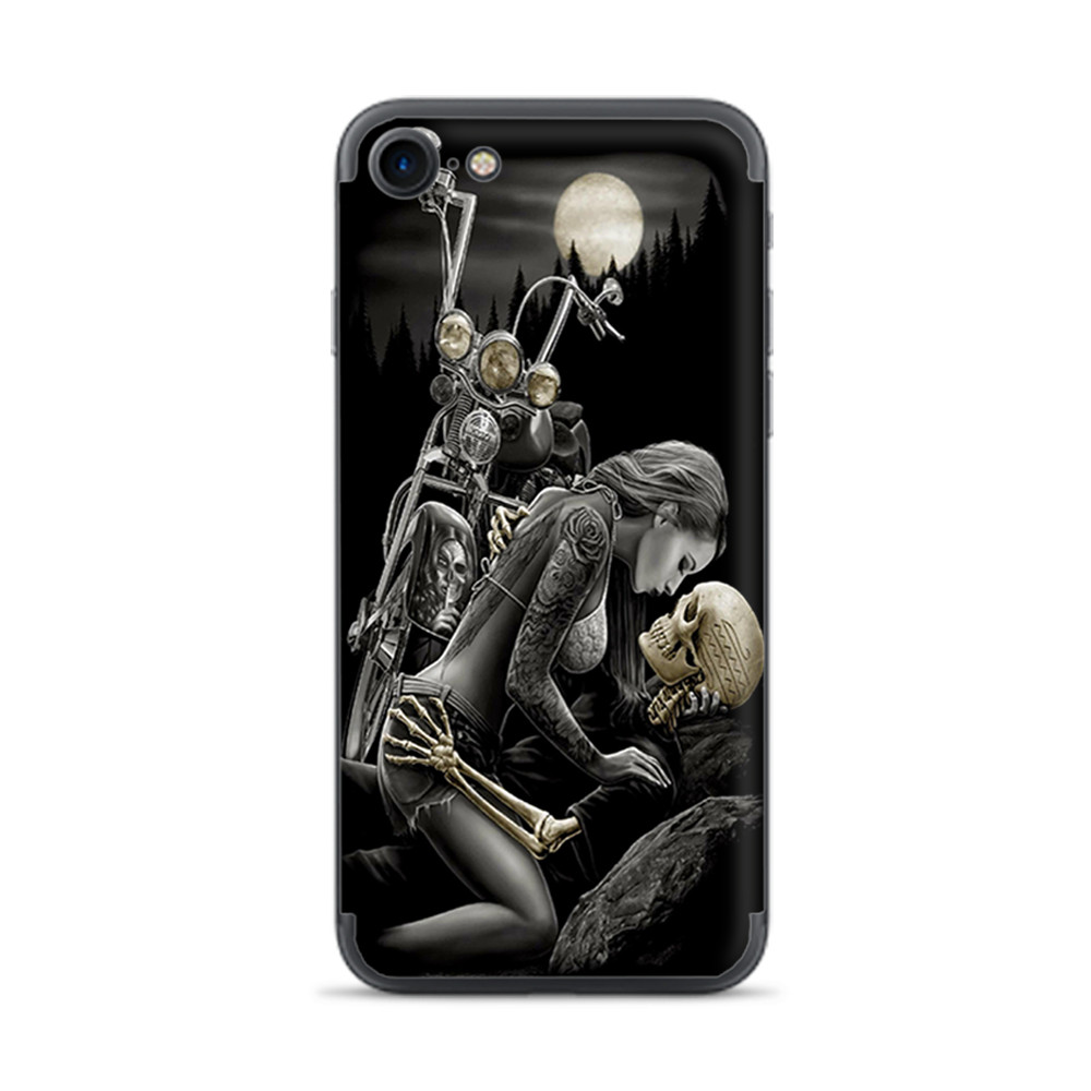 Apple iPhone 7 / 8 Skins Decal Wrap Biker skeleton full moon tattoo