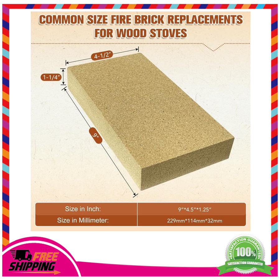 High Temperature Fire Bricks 12PK - 9x4.5x1.25 Replacement for Pizza Ovens Forge