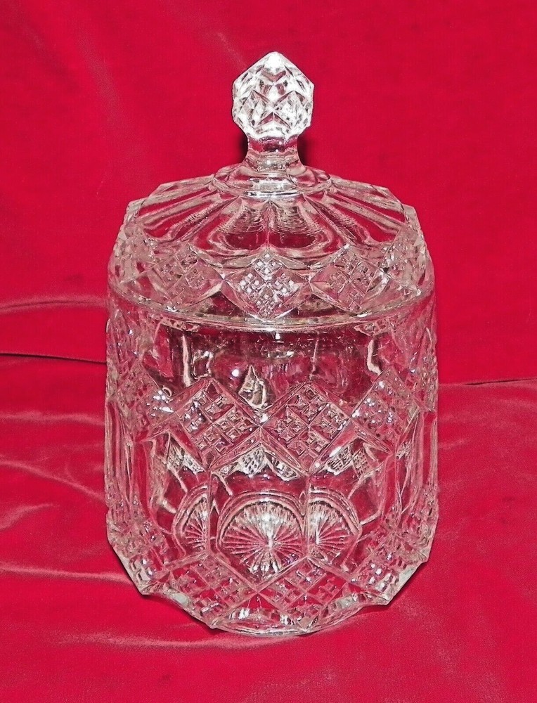 Vintage EAPG Pressed Glass Biscuit Jar with Lid