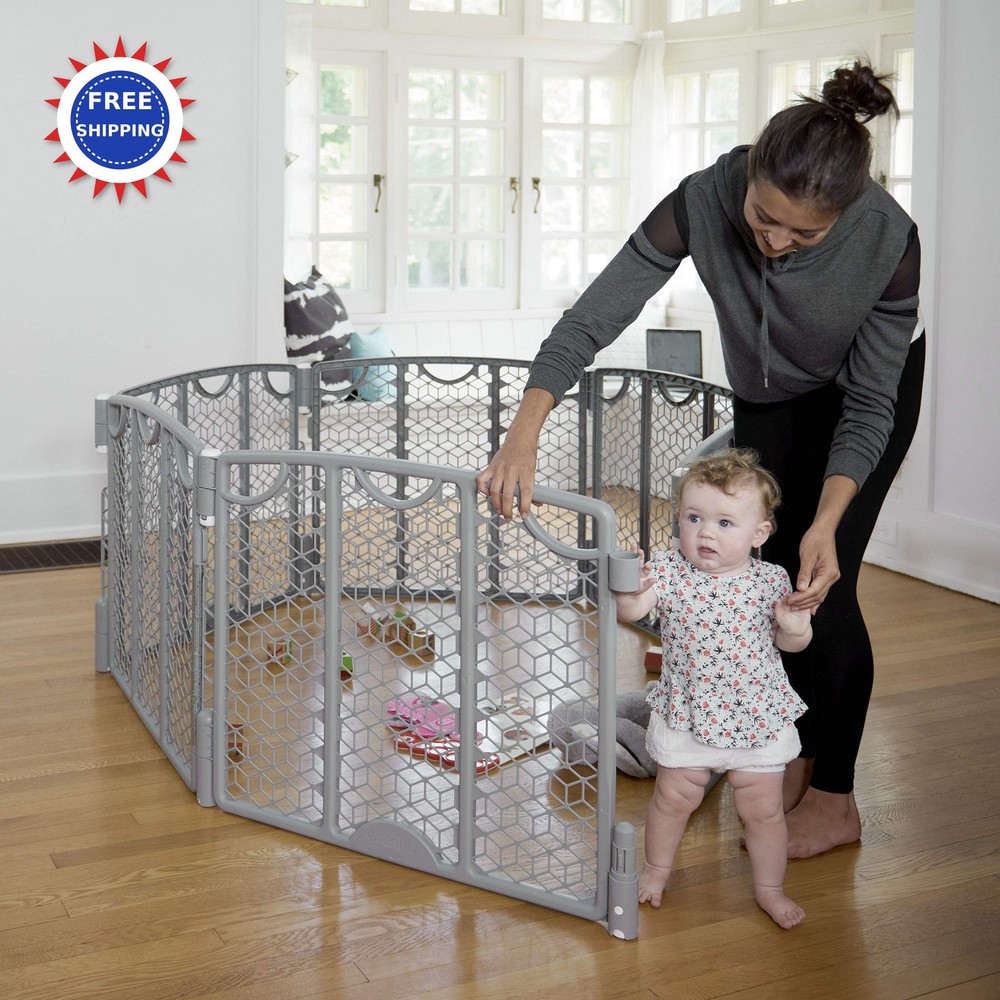 Play Space Adjustable 6 Panel Cool Gray Evenflo Versatile Area