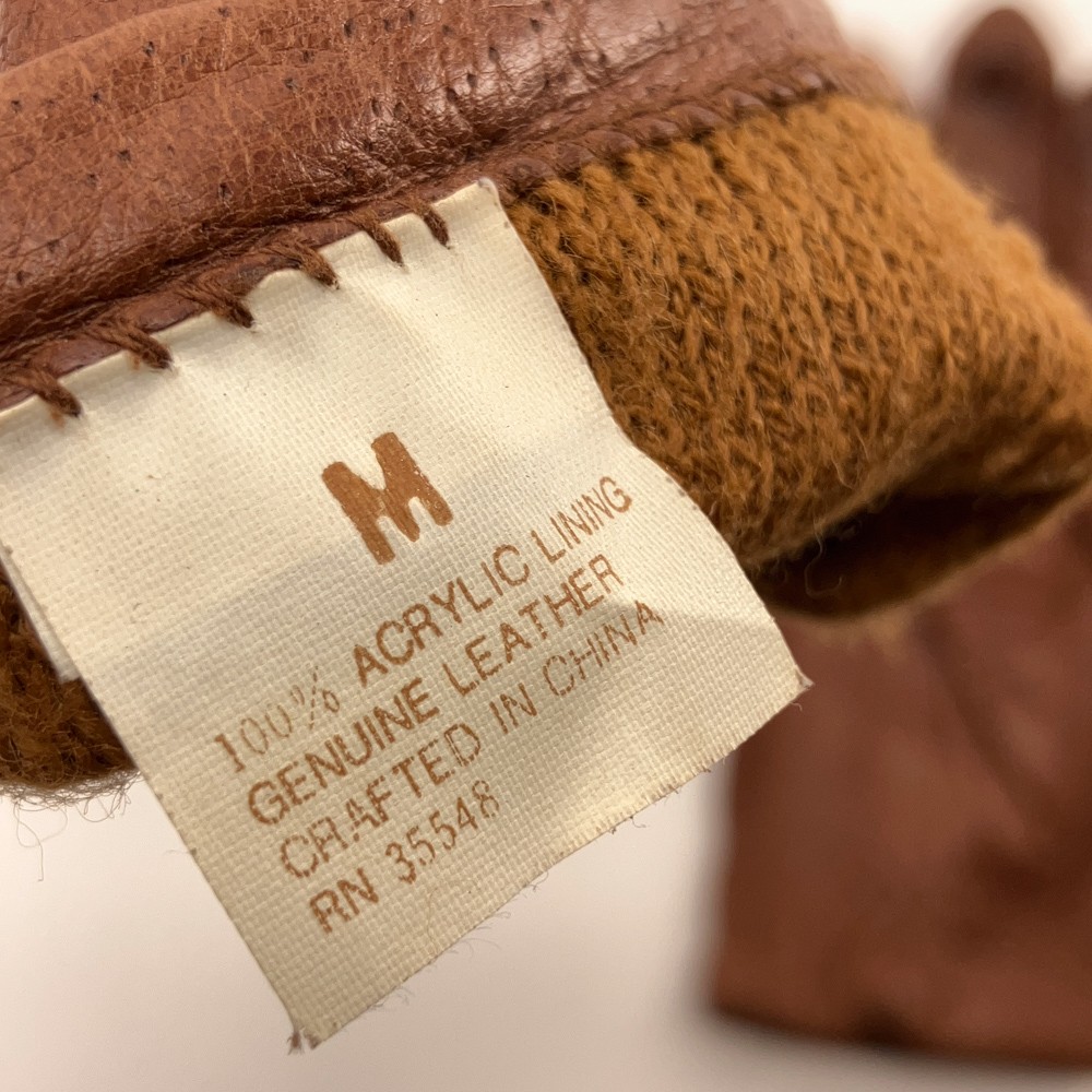 Soft brown dot pattern leather winter gloves size m
