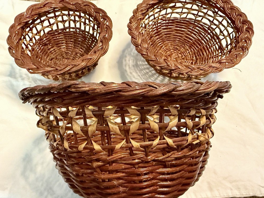 Set Of 3 Stacking Rattan Wicker Baskets