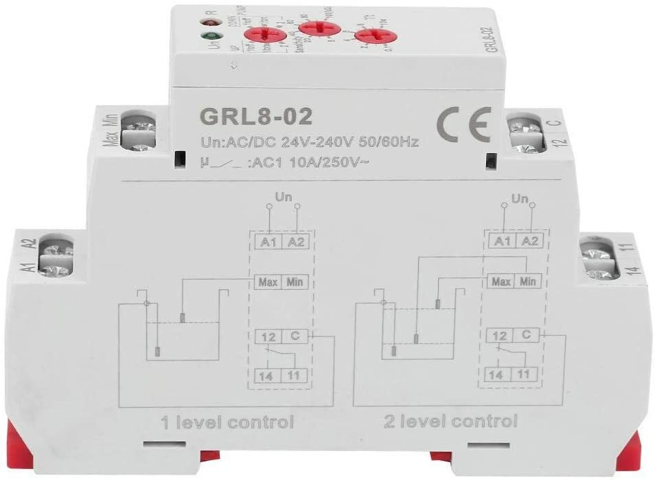 24V-240V GRL8-02 Liquid Level Control Relay Water Level Controller 10A AC/DC