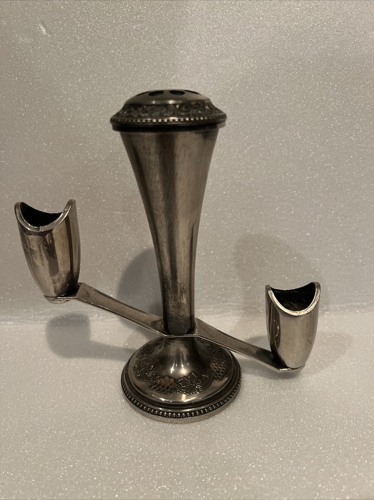 Grenadier England Zinc Silver Plate Double Candlestick & Bud Vase