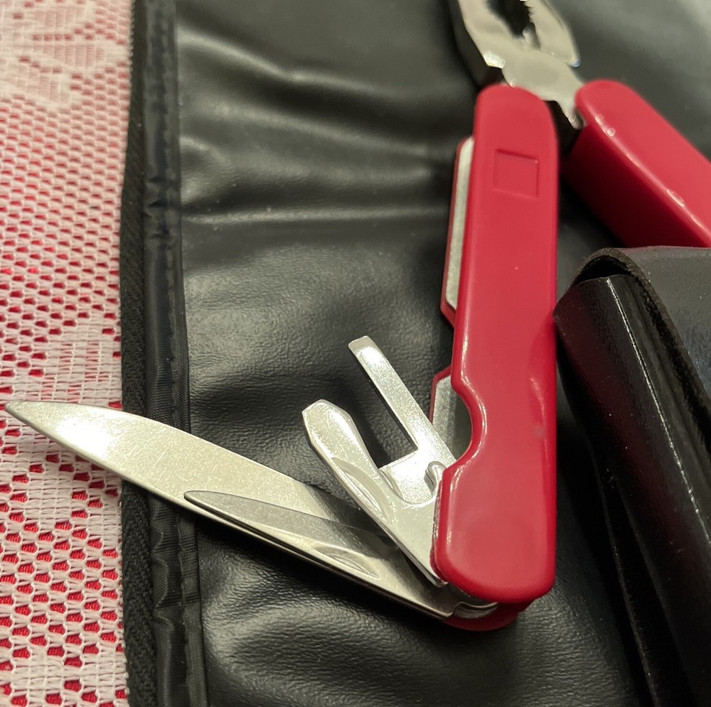 Multi Tool 8 Blade Pocket Knife Red Handle Black Sheath NIB