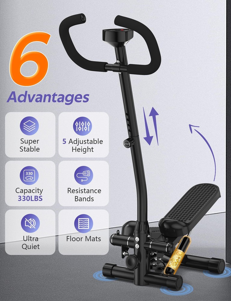 Mini Stepper with Handlebar for Exercise, Stair Stepper with Resistance Band,...