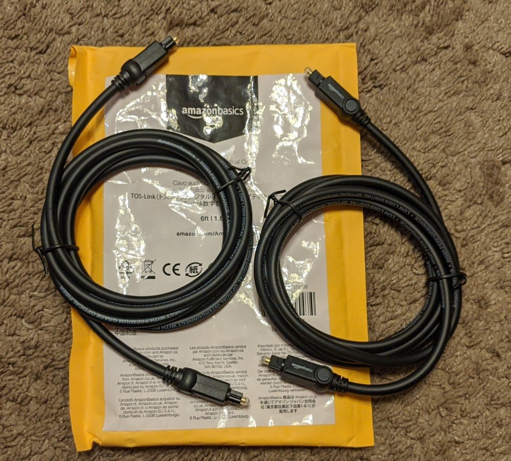2-pack Amazon Basics Digital Optical Audio Toslink Cable Black TESTED 6’ feet