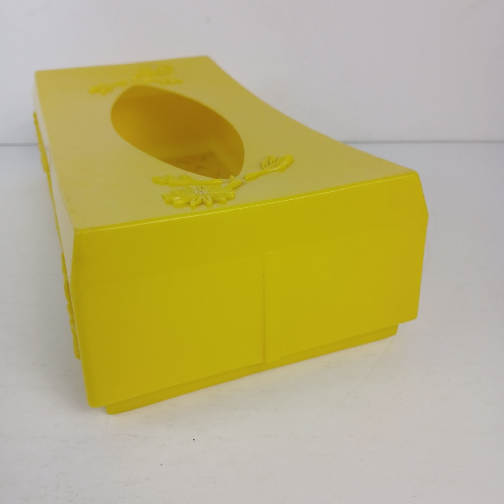Vintage 1970s Tissue Box Holder Yellow Flowers Rectangular Removeable Lid