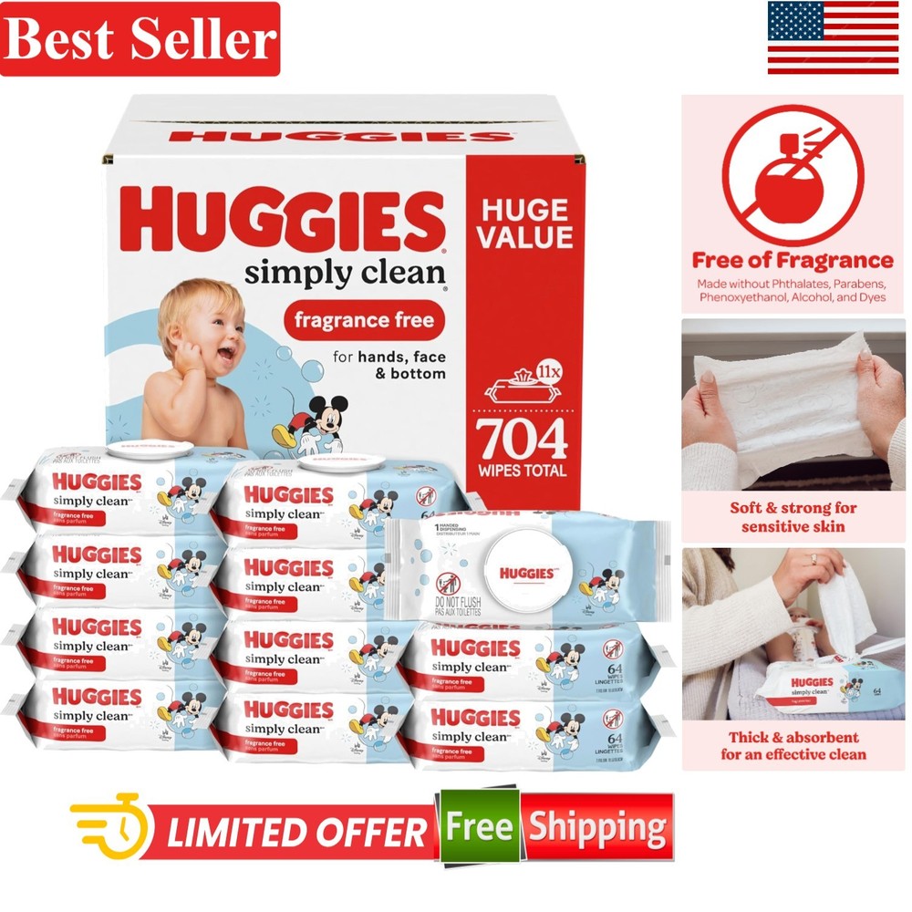 Huggies Simply Clean 704 Count Unscented Wipes - Extra Soft & Strong for Babies