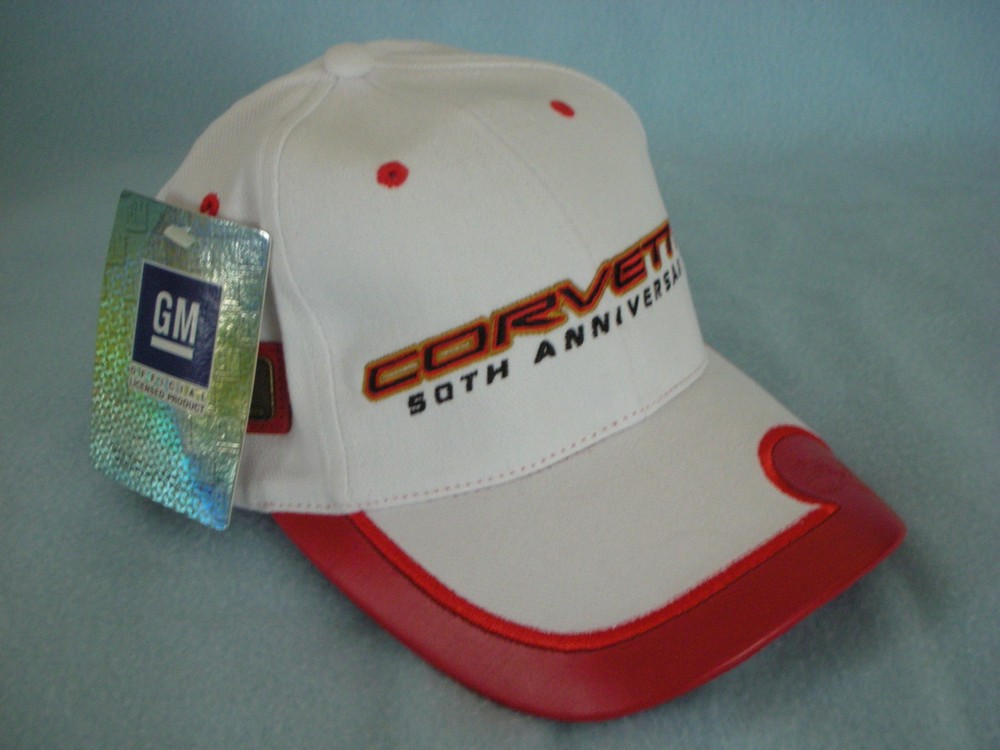 Corvette 50th Anniversary Limited Edition Cap Hat - '53 Version White/Red #1638!