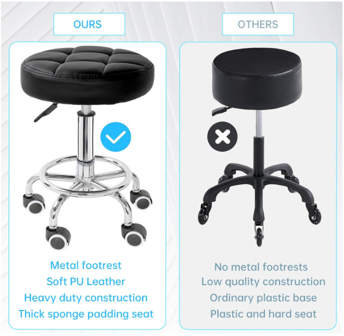 PU Leahter Rolling Stool Height Adjustable Round Swivel Stools for Spa Salon ...
