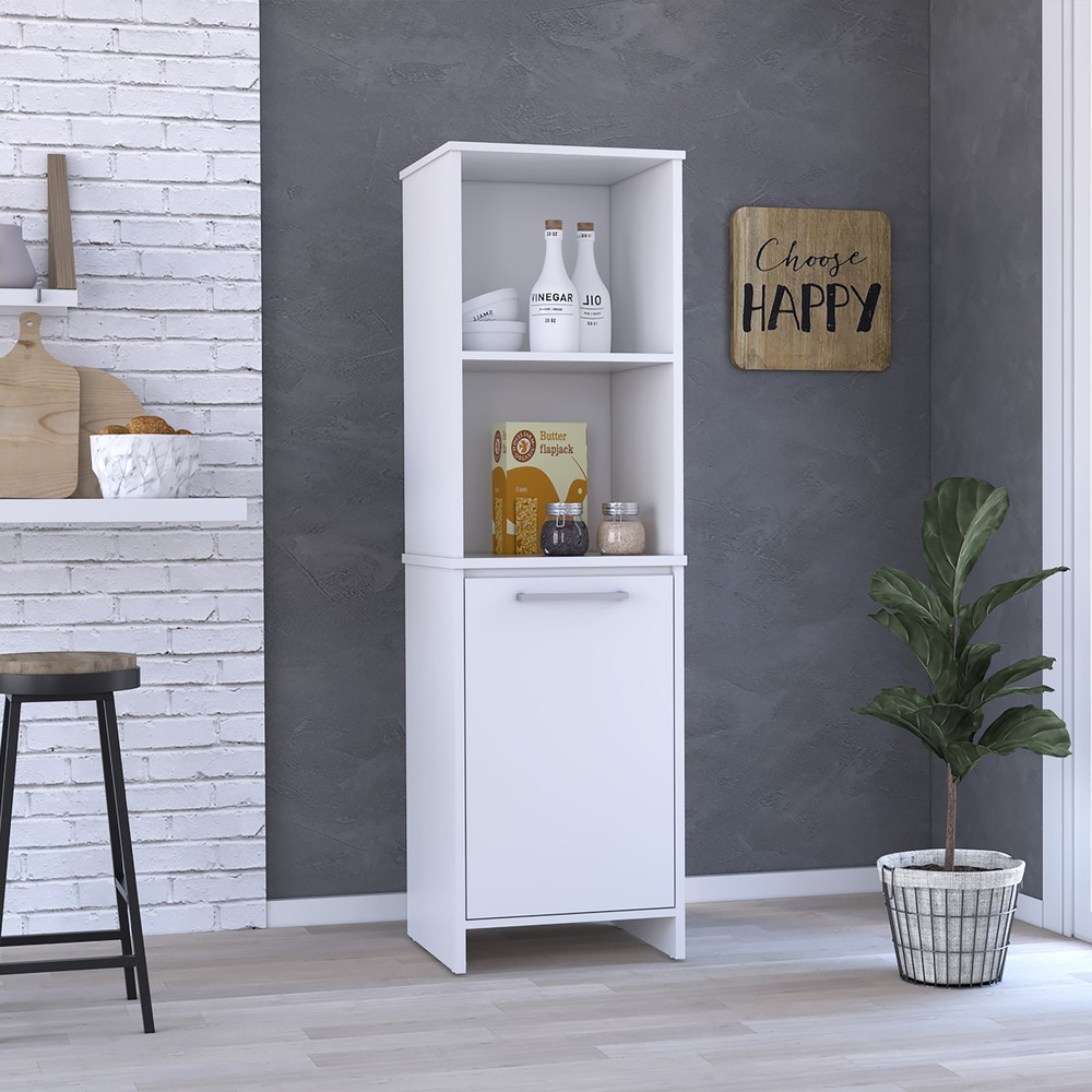 Eiffel Kitchen Pantry, Two External Shelves, Single Door Cabinet, Two Interior