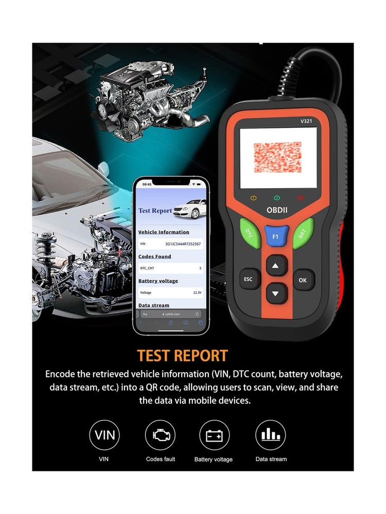 OBD2 Scanner - Car Code Reader Diagnostic Tool for Check Engine Light, Fault ...