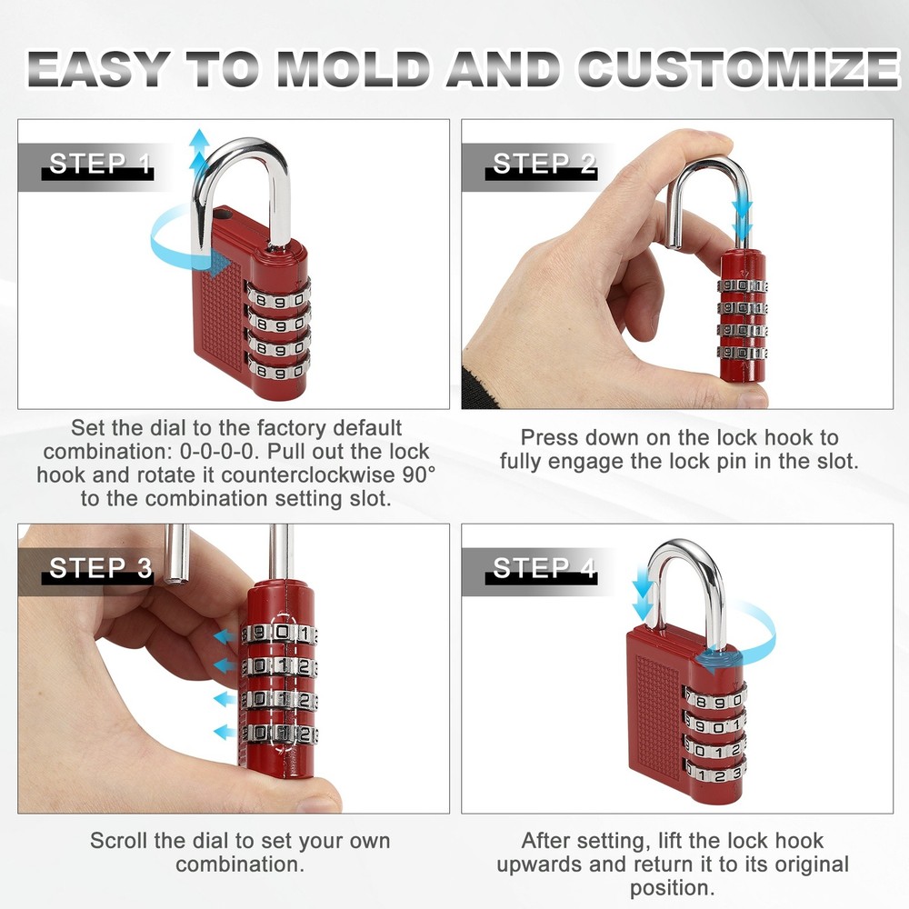 Combination Padlock (Medium, Black), 3-Digit Shackle Code Locks