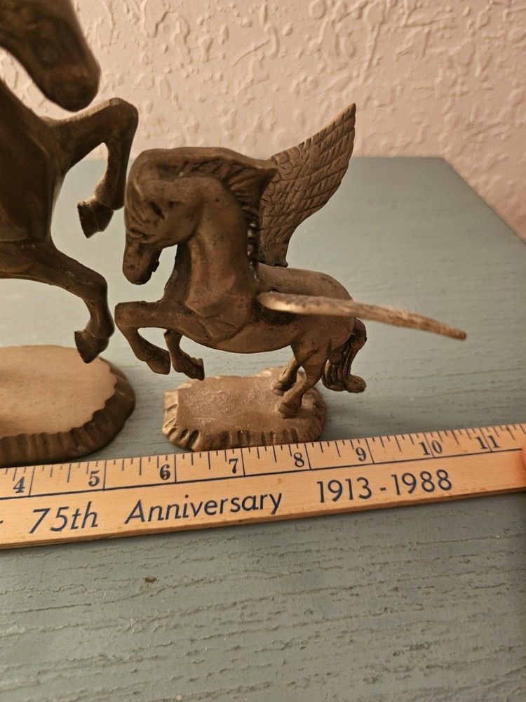 Vintage MidCentury Pair Solid Brass Rearing Pegasus-Very Good
