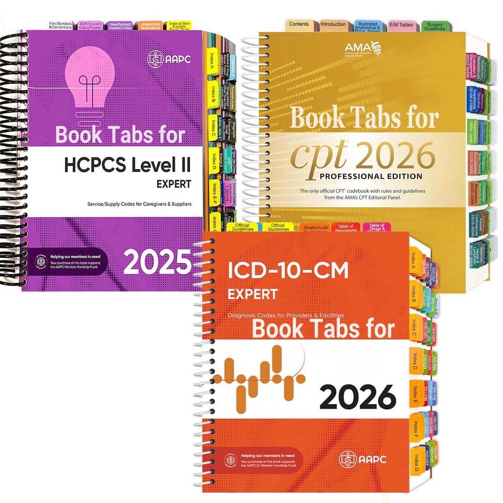 Index Tabs for AMA CPT Book ICD-10 Code HCPCS Level II 3-Set Bundle 2026/2025 Me
