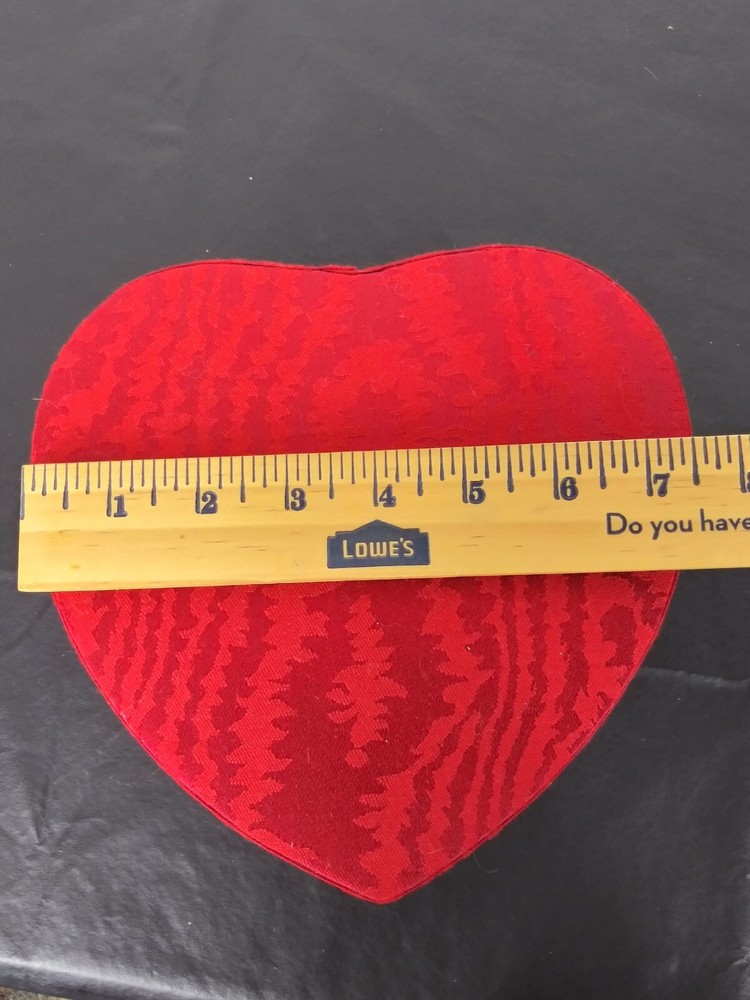 2 Red Fabric Covered Stacking Nesting Heart Boxes Satin Moire & Brocade Wedding