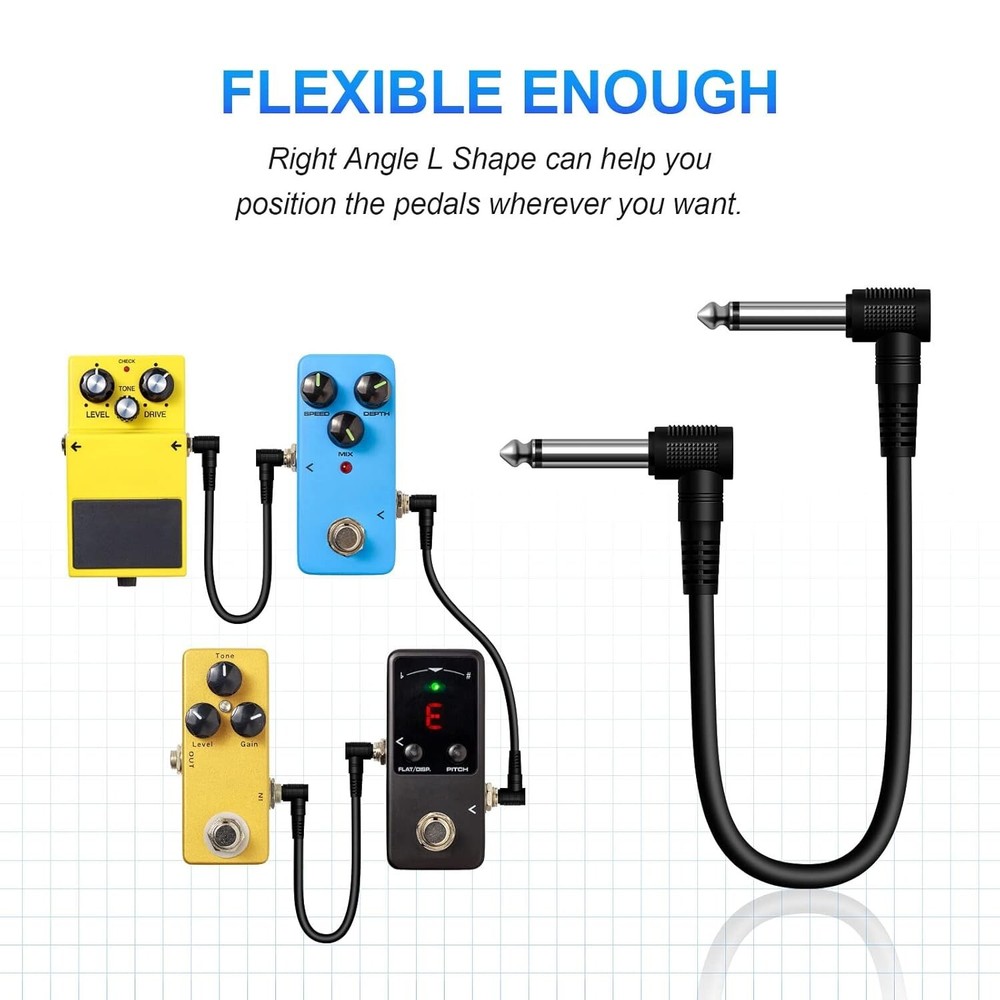 6 Pack Guitar Patch Cables, Premium 6 Inch Right-Angle 1/4" TS Pedal Board Cable