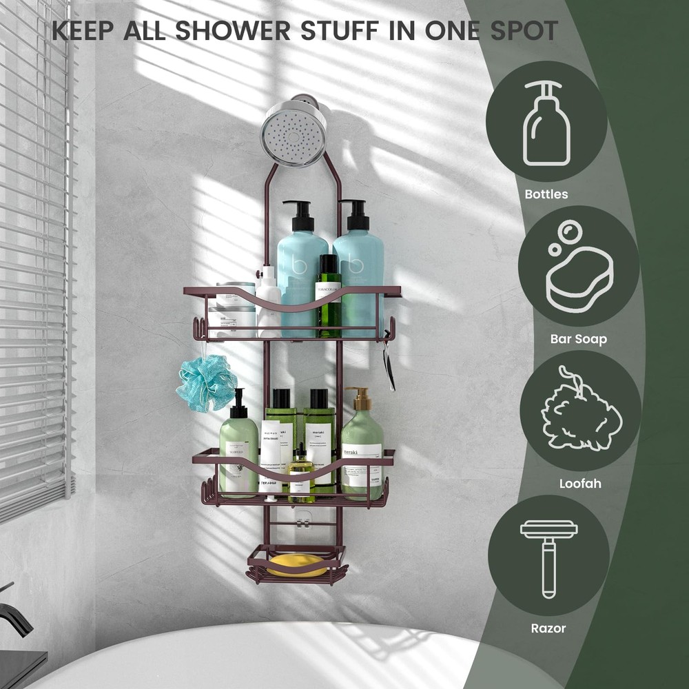 REINHARDT Shower Caddy Adjustable Hanging Organizer Rustproof Extended Bronze