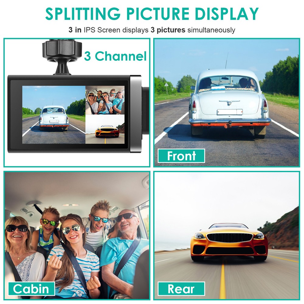 2K 3 Lens WIFI Car DVR Dash Cam Front Rear Inside Camera Video Recorder G-Sensor