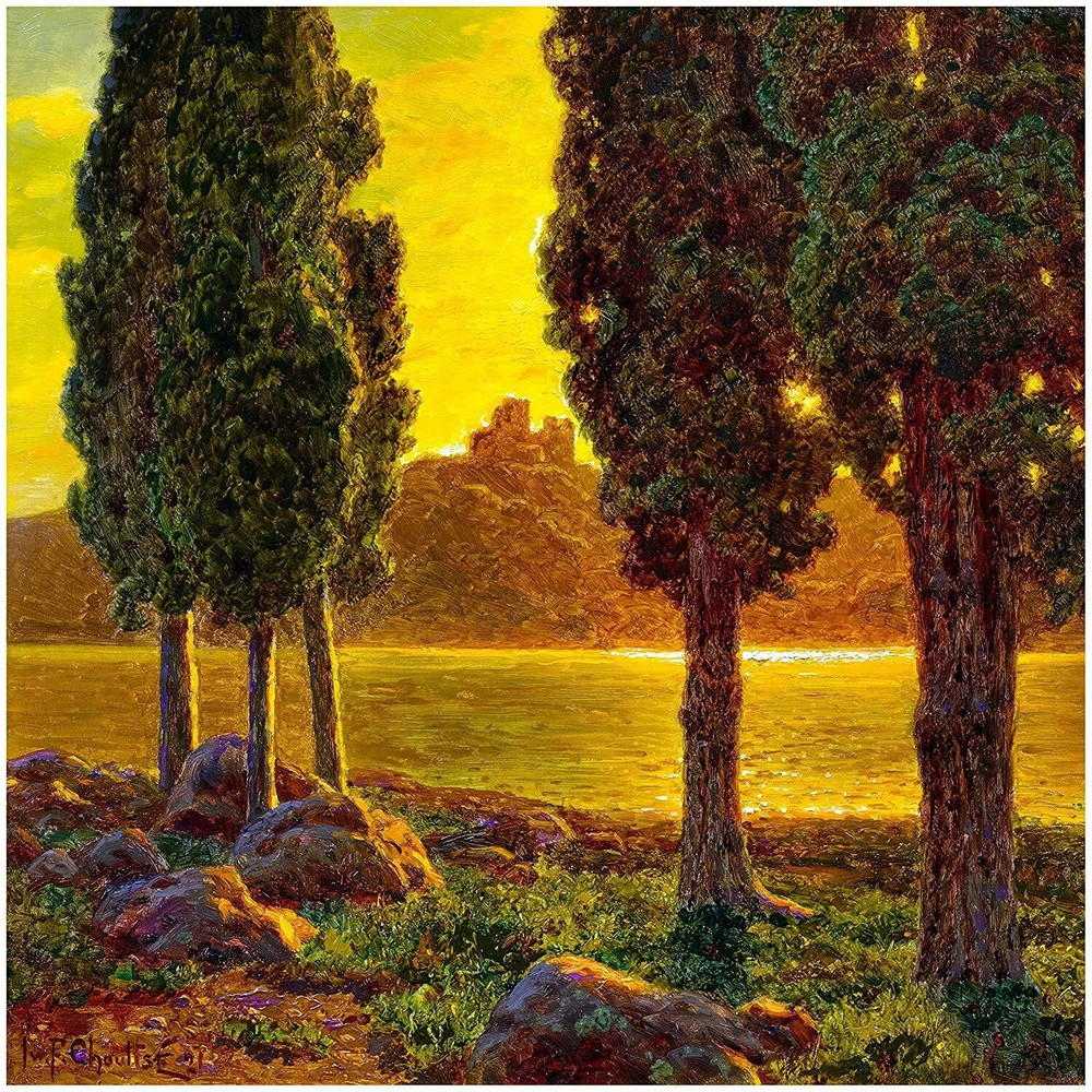Sunset Landscape Tree I. Choultse Tile Mural Kitchen Backsplash Marble Ceramic