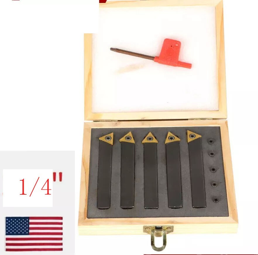5 pc 1/4" Lathe Indexable Carbide Insert + 15pcs Turning Tooling Bit Holder Set