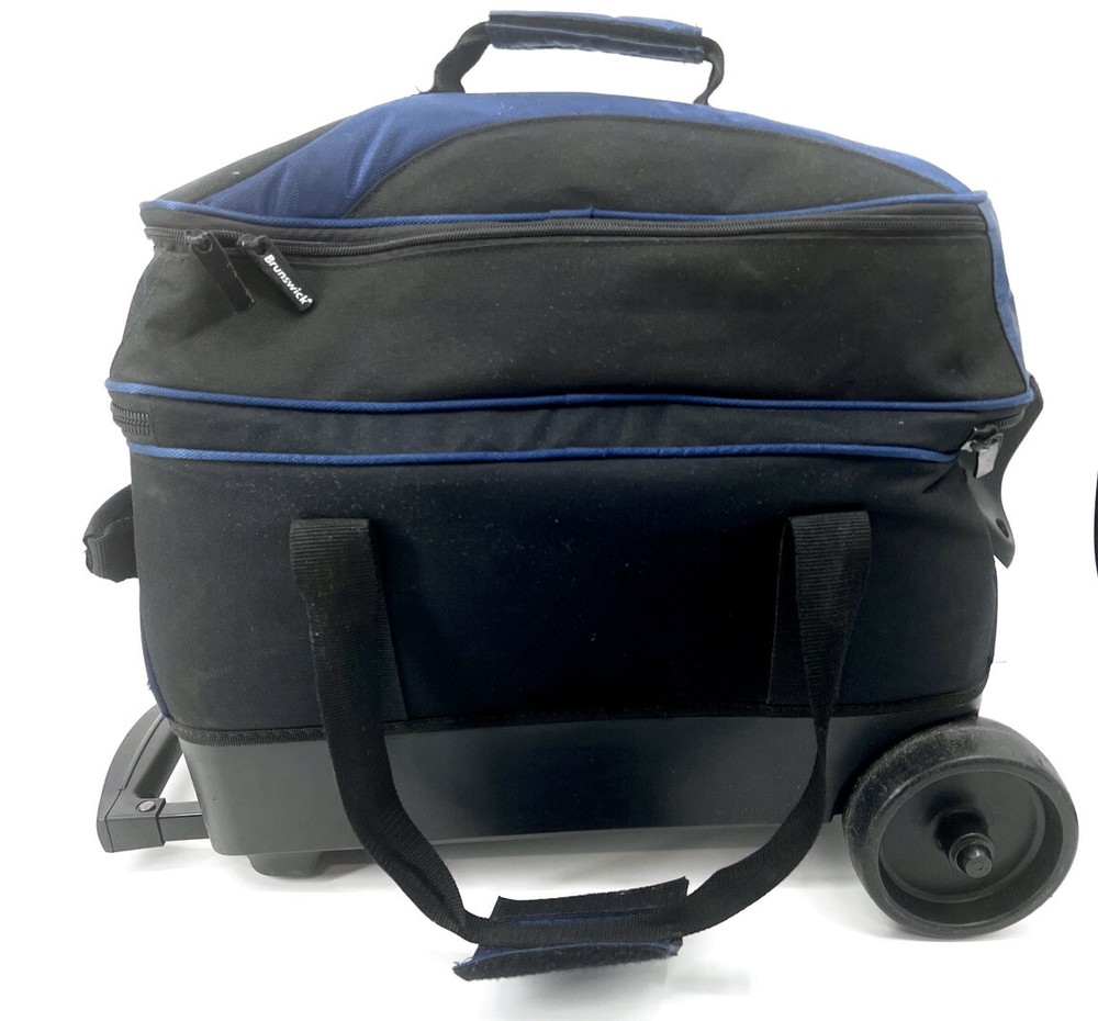 Brunswick Zone Double Roller Bowling 2 Ball Bag Shoe Compartment Black & Blue