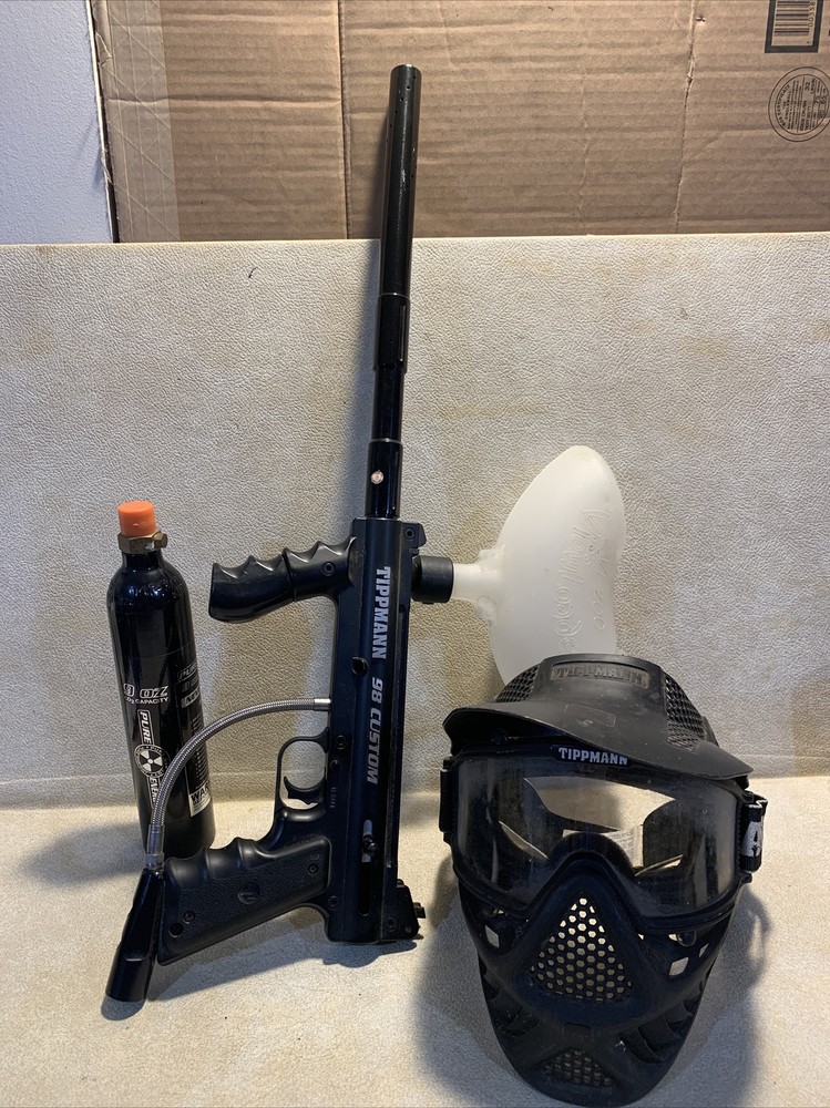 Tippmann 98 Custom Paintball Gun + Hopper + mask