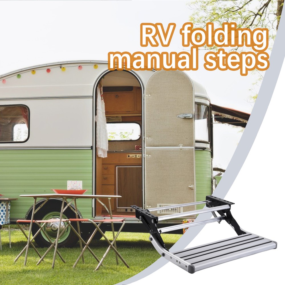 RV Step 20in Folding Manual Camper Steps Single Drop Down RV Stool 330Lbs Load