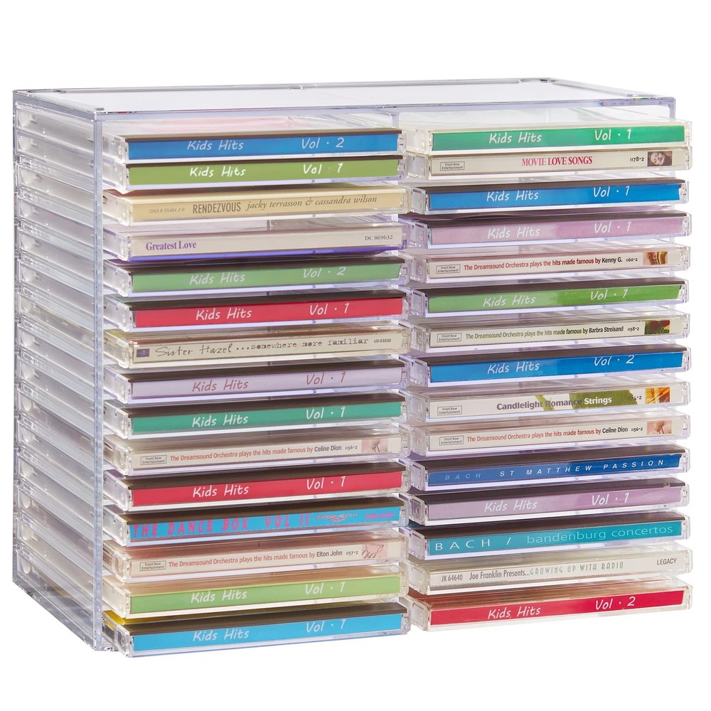 Clear Plastic CD Organizer Stackable Storage Holder Holds 30 Cases