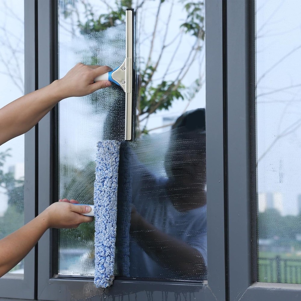 Professional Window Cleaning Kit 14IN, with Silicone Squeegee Blade, Microfib...