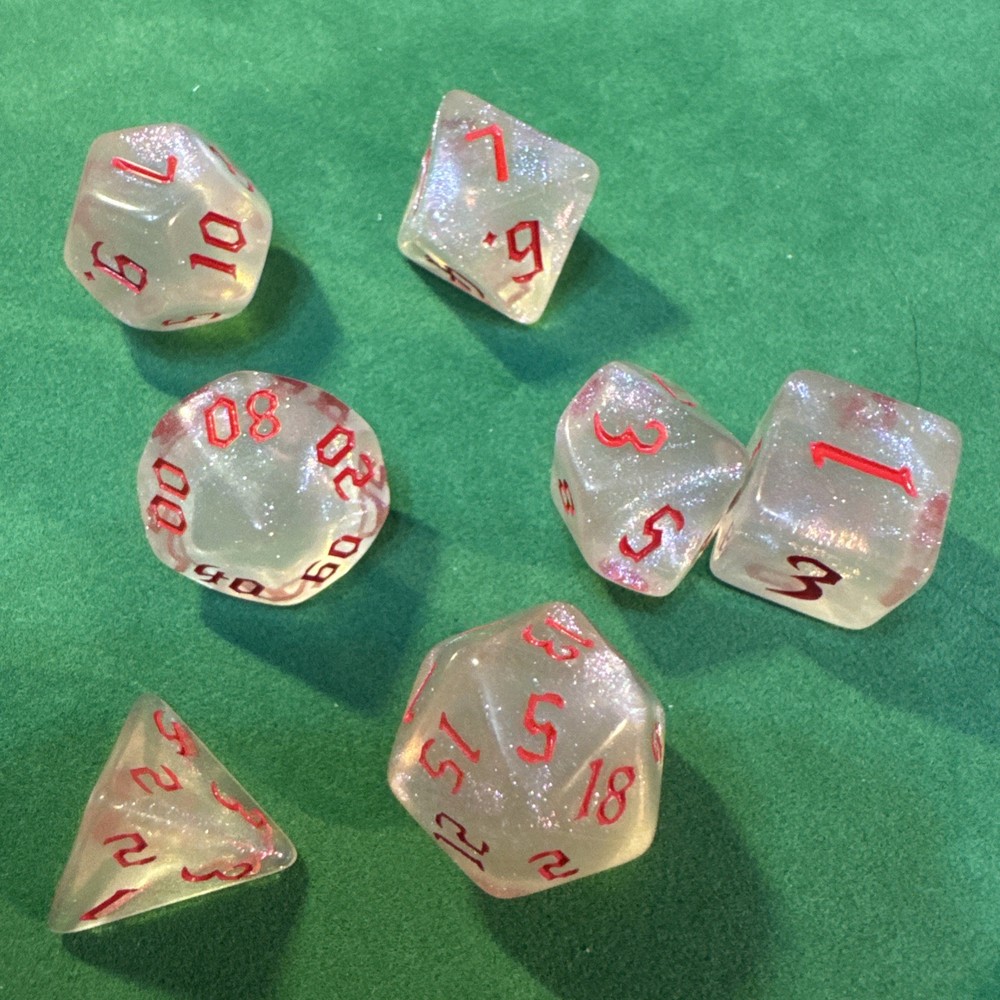 Glitter-Clear Acrylic Dice Set - RPG DND 13