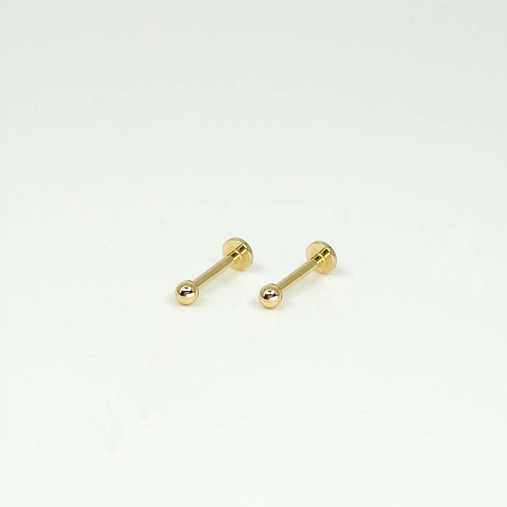 14K Solid Gold Tiny 2mm Ball Internally Threaded Labret Stud Earring(18Gauge)