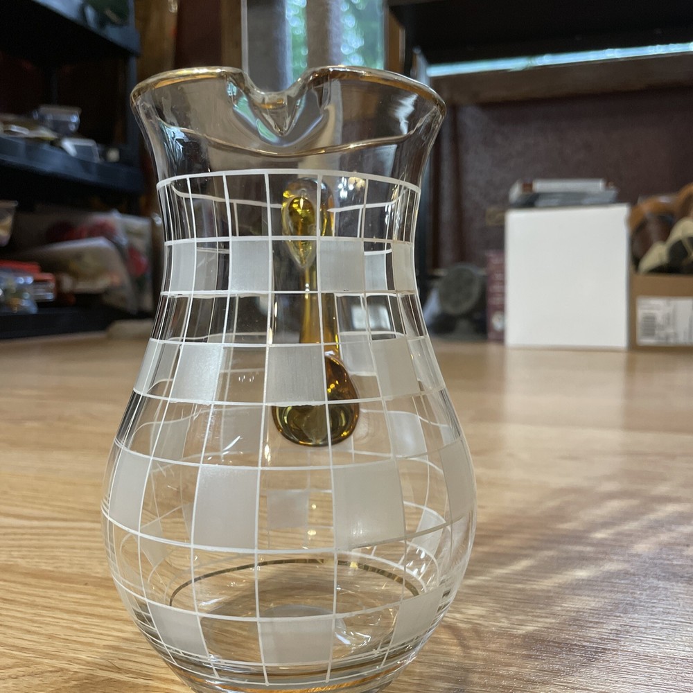 art Glass water pitcher Frosted checkered