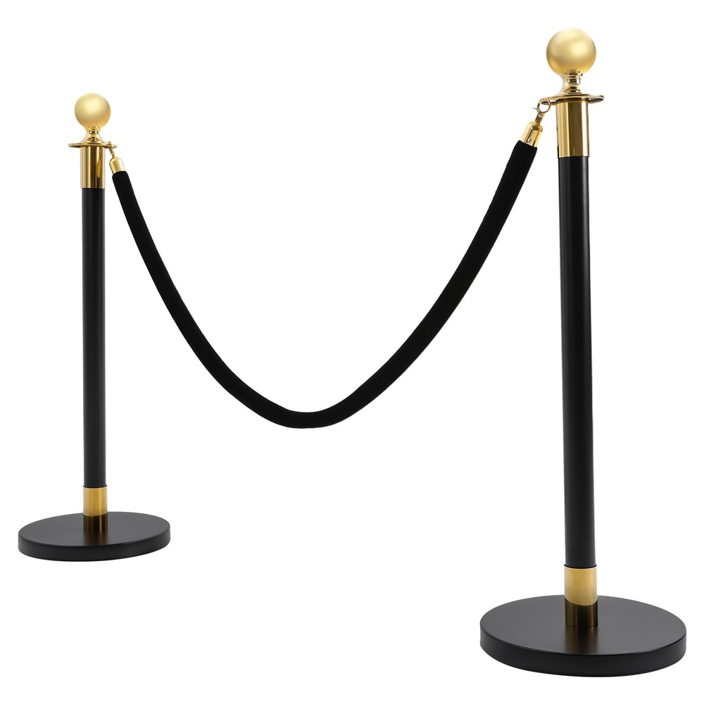 6x Black+Gold Stanchion Posts Queue Pole with 4*1.5m Ropes Crowd Control Barrier