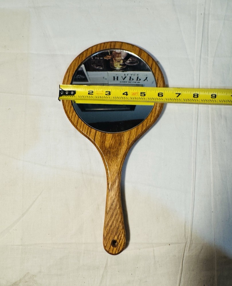 Vintage Handheld Wood Mirror Round